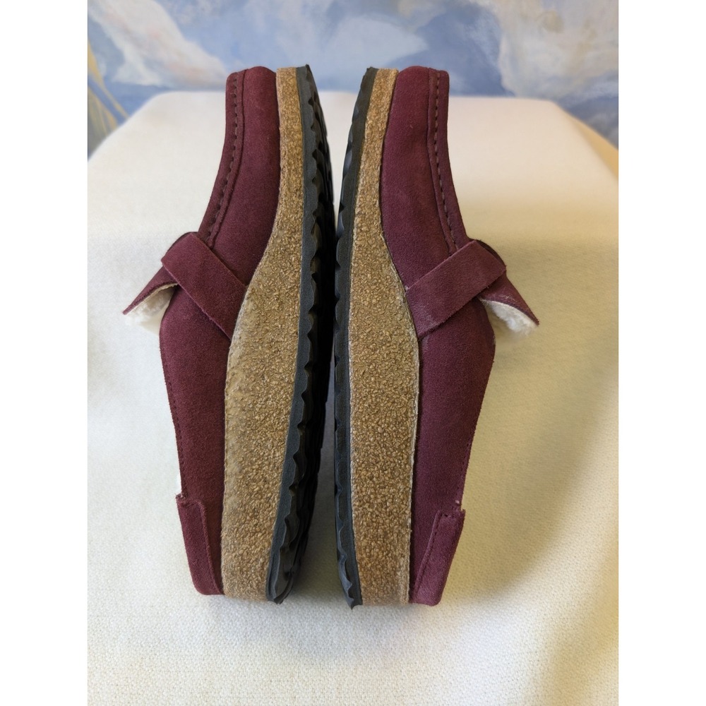 NEW! Birkenstock Women's 7 ' Buckley' Suede Shearling Clog Burgandy $180 - Picture 8 of 10
